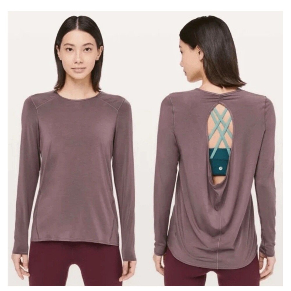 Lululemon timeless twist Long Sleeve Top Size 4/6 Mauve lilac open back flowy